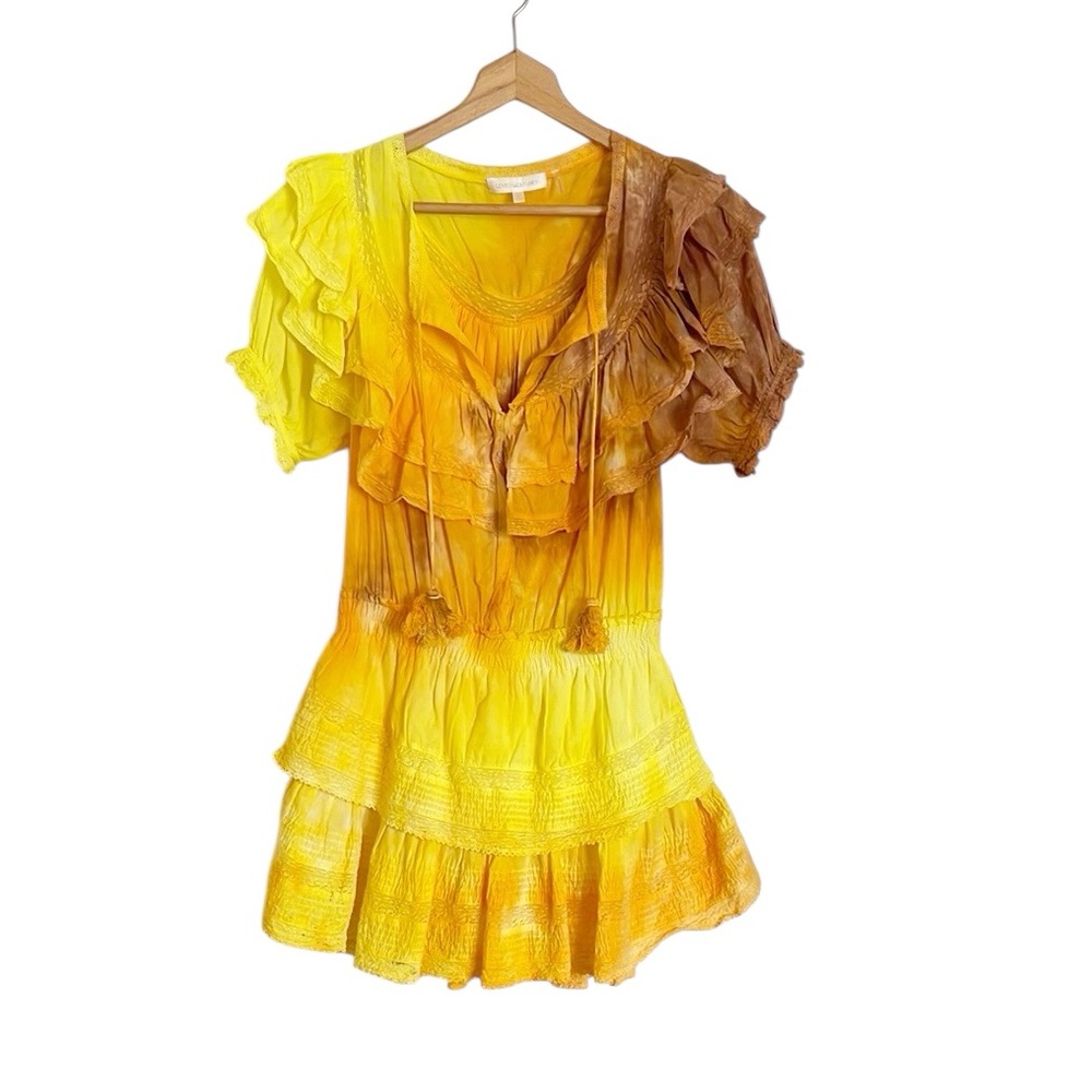 LoveShackFancy Womens Liv Tie Dye Ruffled Short Sleeve Tiered Mini Dress size M